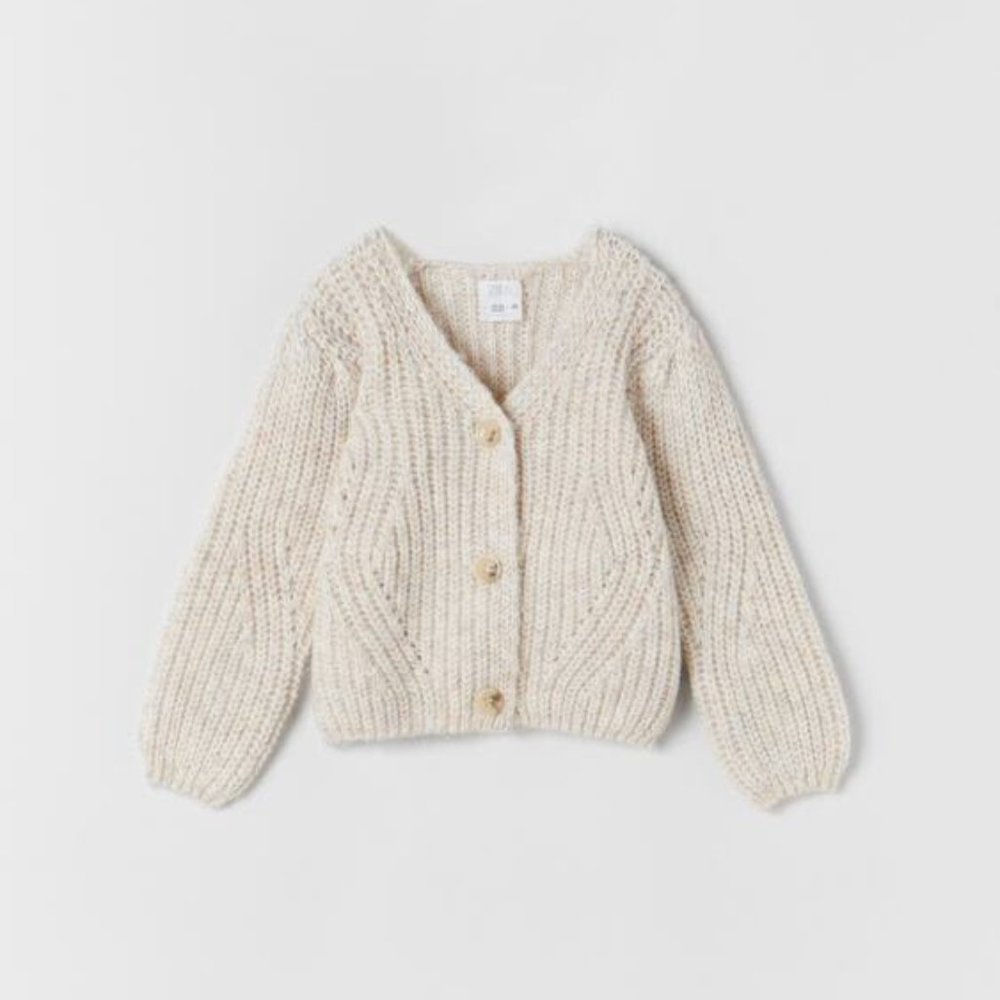 NWOT Zara Toddler Cardigan Button Up Shaker Stitch Sweater, 18-24mo, beige